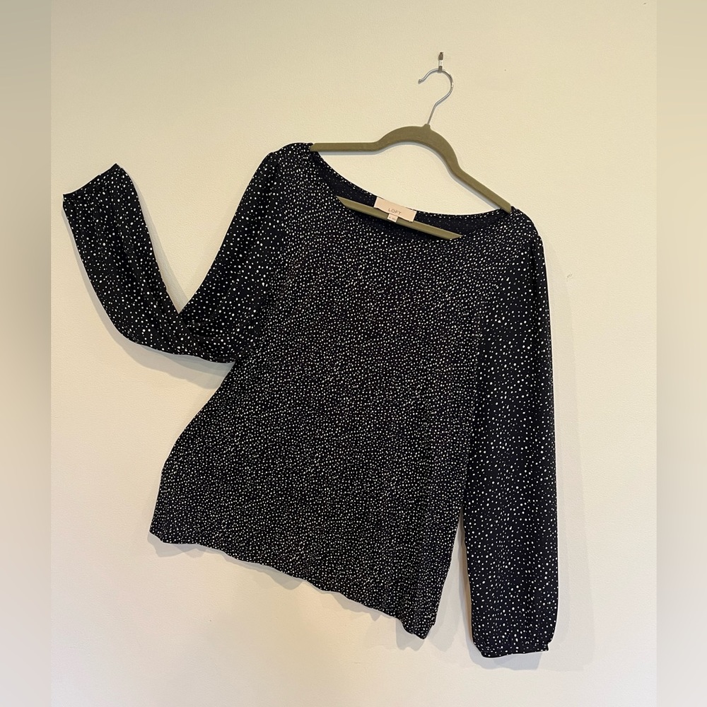 Loft Blouse, Navy Blue with White Dots, Ladies size XL NWOT